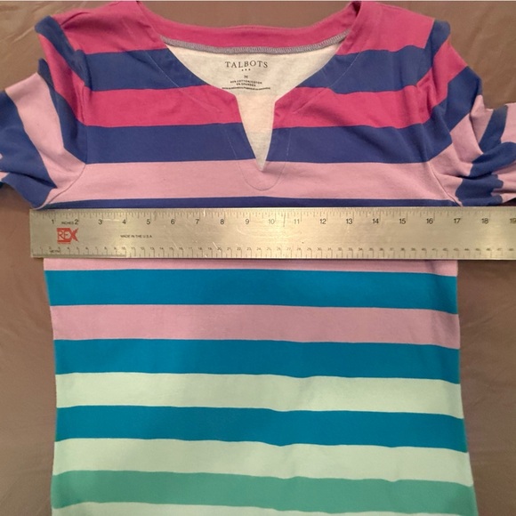 NWOT Talbots Women’s Striped Multicolor 3/4 Sleeve Split Neck Top Size Medium - Picture 6 of 8